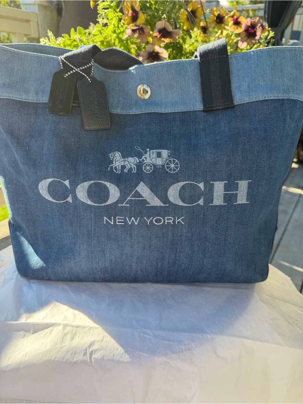 Coach Denim Tote with Horse and Carriage Style 91131